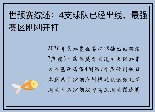 世预赛综述：4支球队已经出线，最强赛区刚刚开打