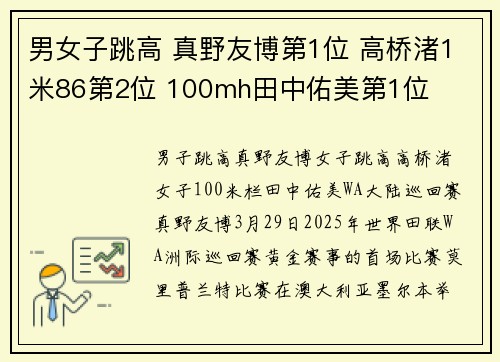 男女子跳高 真野友博第1位 高桥渚1米86第2位 100mh田中佑美第1位